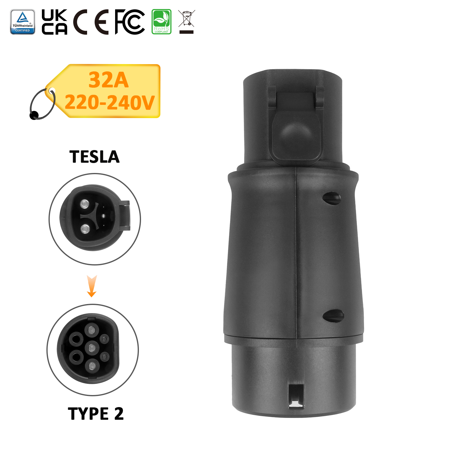 32A Tesla to Type 2 EV Charger Adapter