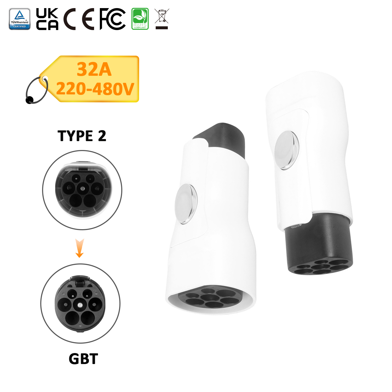 32A Type 2 to GB/T EV Charger Adapter