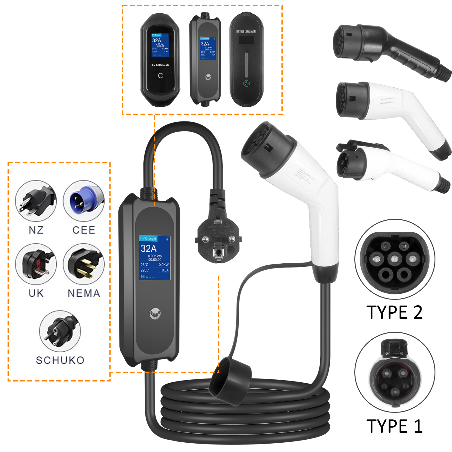 Advanced Portable EV Charger: 7KW/3.5KW Type 2 Mobile Charger Station