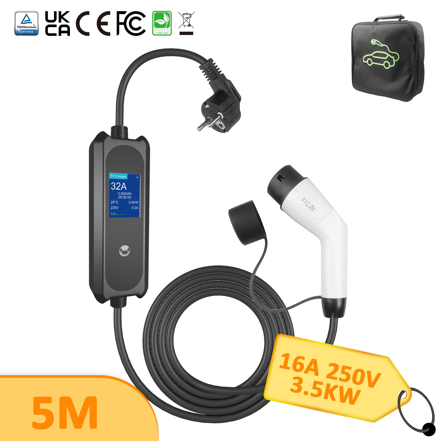 3.5kW / 7kW Type 2 Portable EV Charger