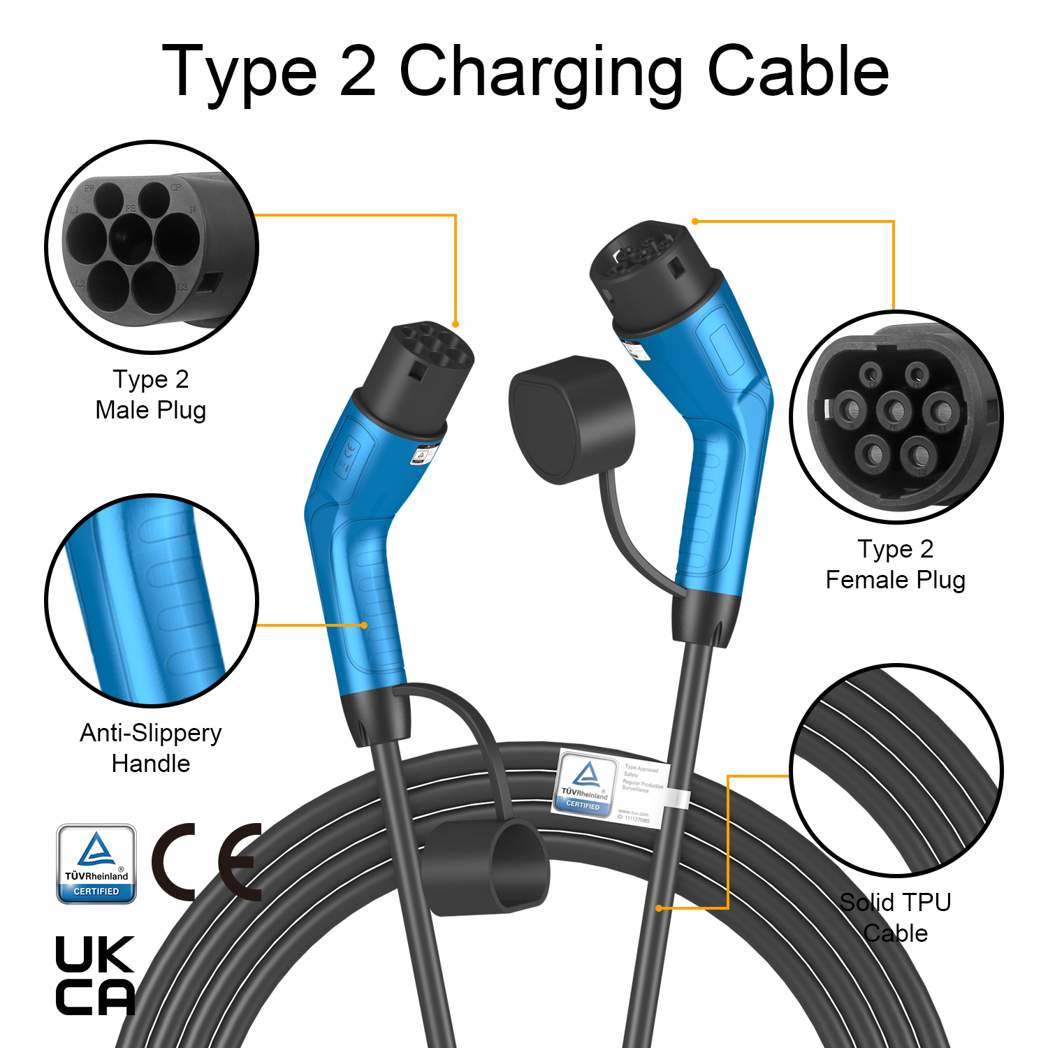 Durable and Customizable Type 2 EV Charger Cable for Electric Vehicles