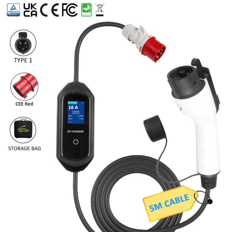J1772 Portable EV Charger - Dual Mode Level 1/Level 2 Charger for Electric Vehicles