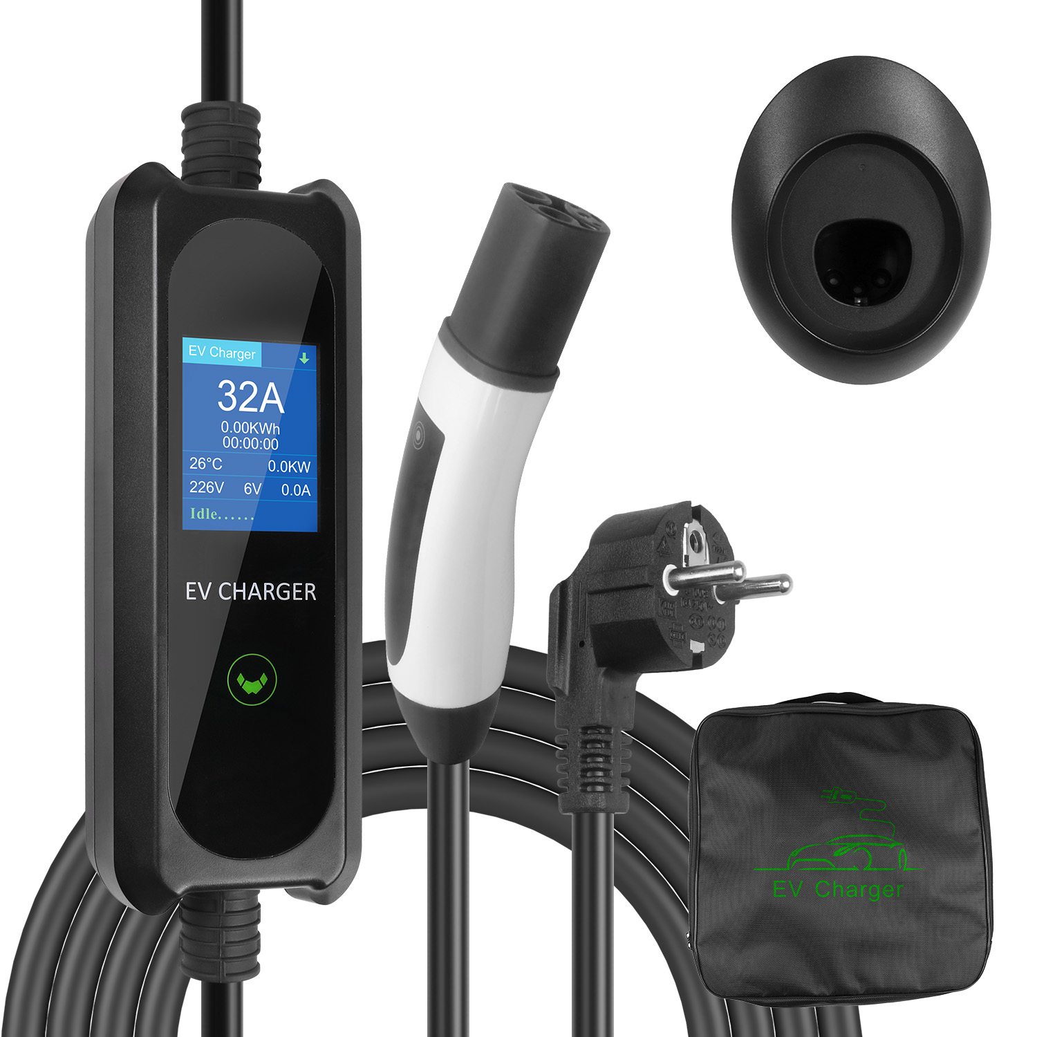 Large Screen Display Tesla Portable EV Charger with Schuko Plug