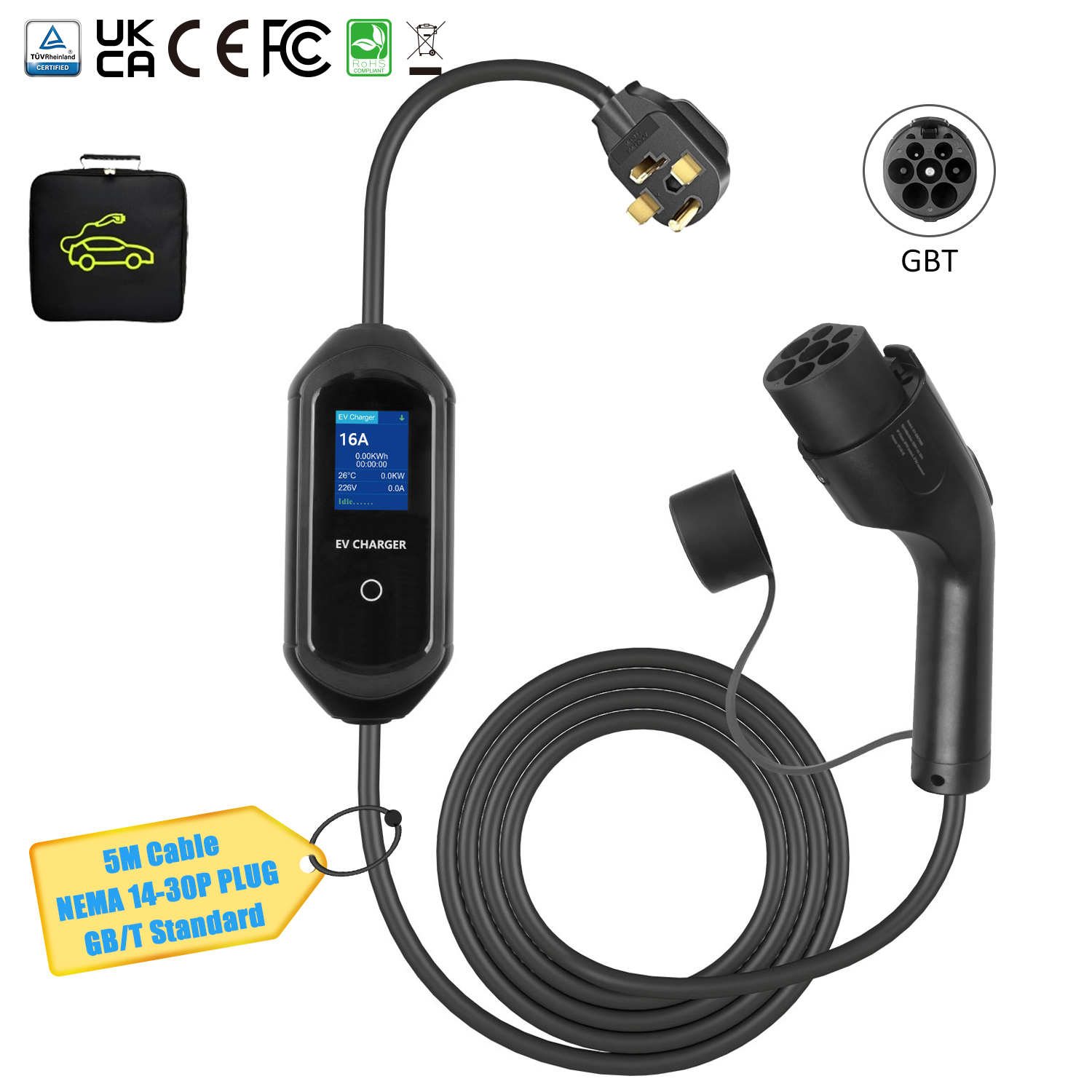 240V Portable EV Charger with 16ft Cable