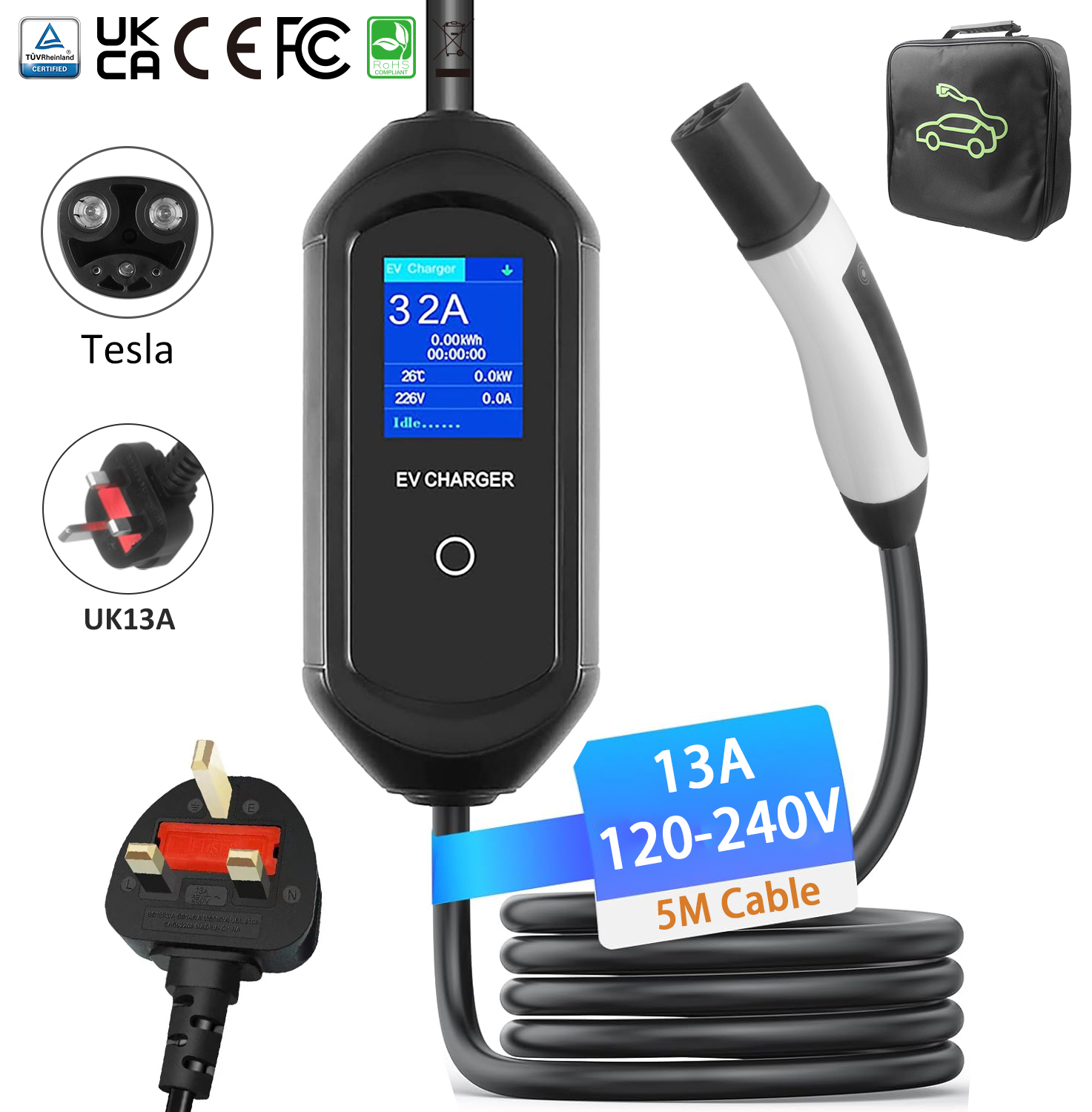 Tesla Portable EV Charger - Customizable, High Performance, Flame Retardant