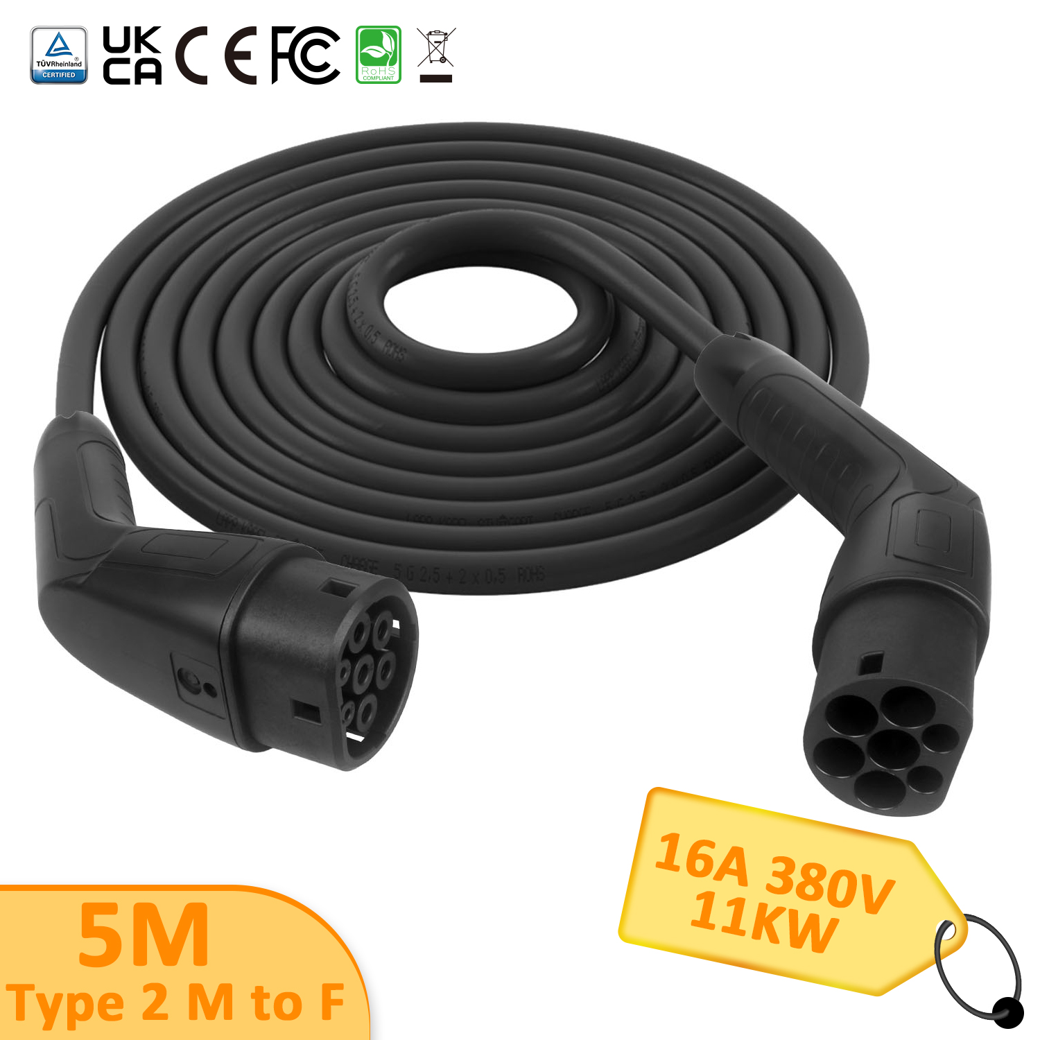 Type 2 Male to Type 2 Female EV Charger Cable