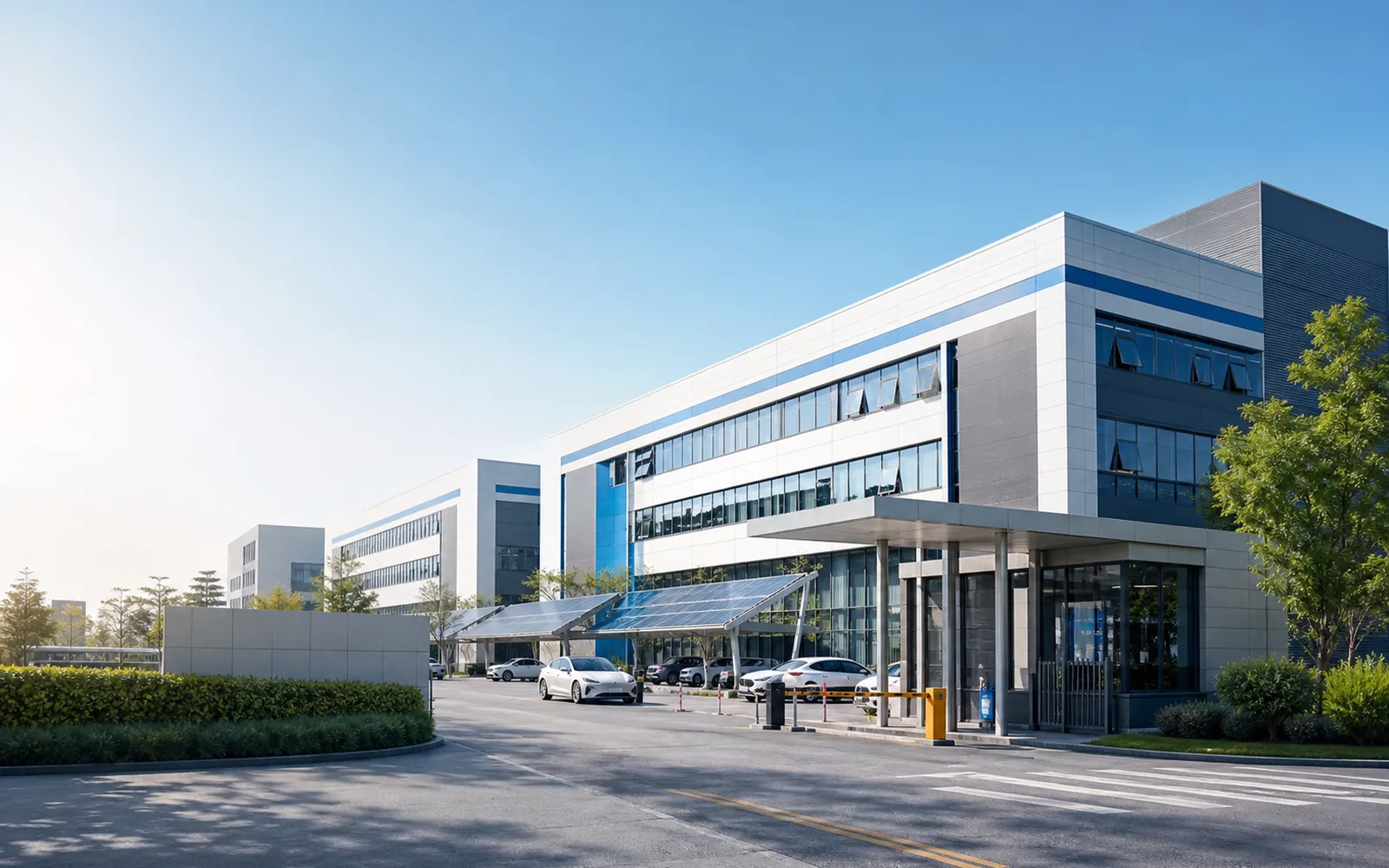 Modern EV charger manufacturing industrial park