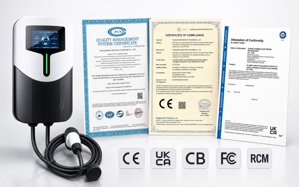 EV charger production testing and compliance documentation